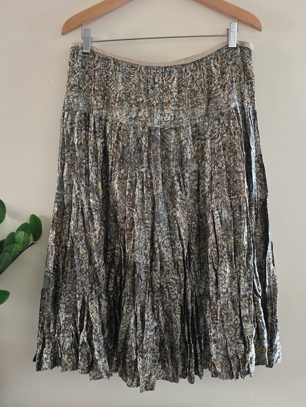 Vintage Telluride Pure Silk Crinkle Skirt, Tiered Bohemian Gypsy Style - S